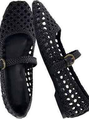 Weston Hand Woven Mary Jane Flats for Women, Comfortable Dressy Ballet Flats wit